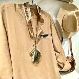 THAI boho tunic CAFTAN/cover up w metal buttons detailing & side slits UNISEX